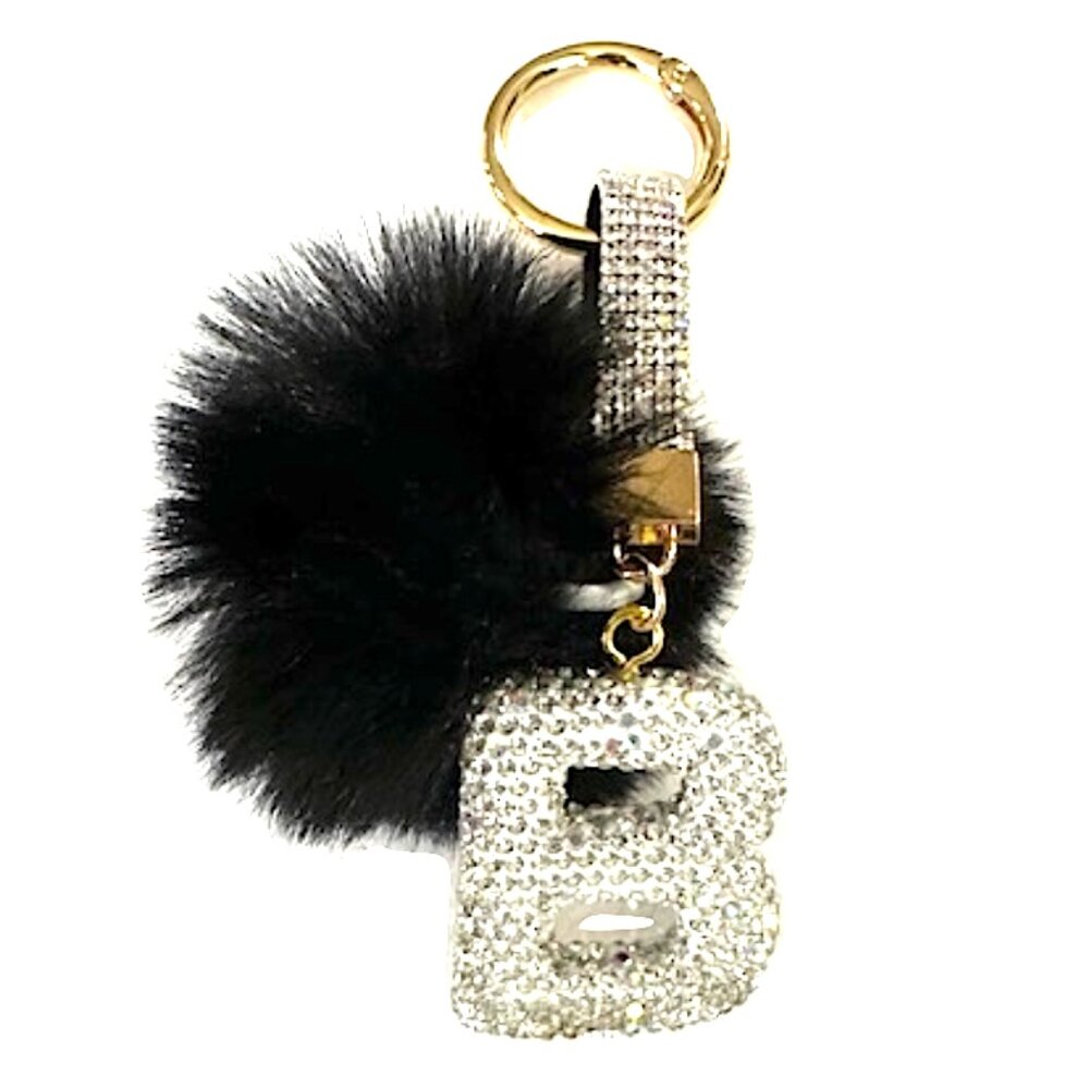 Mini Rhinestone Fashion Pom Initial B Keychain